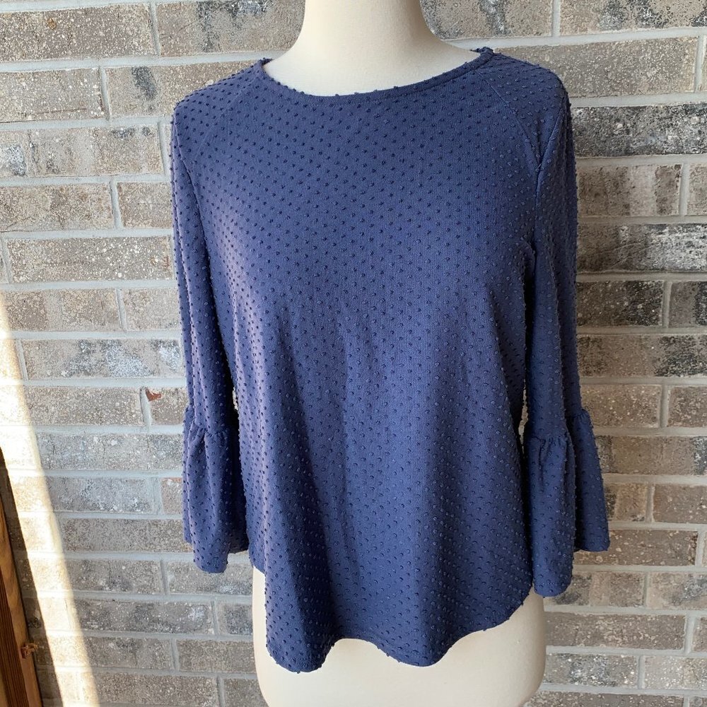 ANTHRO W5 Swiss Dot Ruffle Bell Sleeve Top Blue S